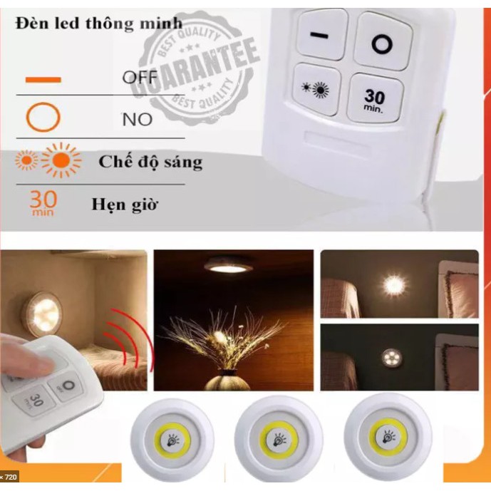 Đèn led thông minh dán tường, Bộ 3 đèn điều khiển từ xa [ĐÈM-LED-MORO]