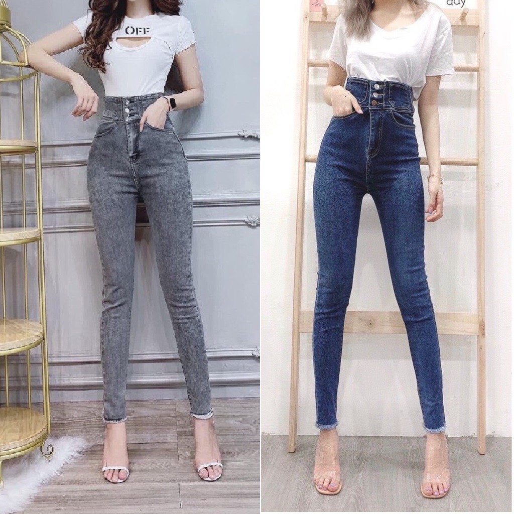 Quần jean nữ lưng siêu cao nhiều nút QJ5173