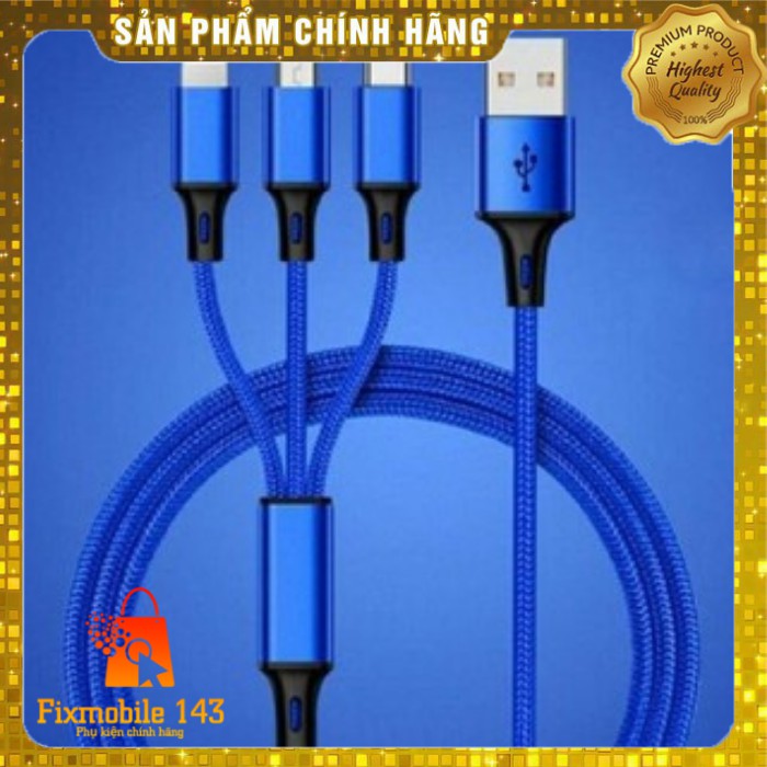 Sạc dây đầu usb đa năng 3 đầu sạc hỗ trợ sạc nhanh tiện dụng