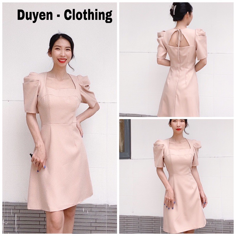 Đầm đi tiệc cổ vuông tay phồng váy nữ tay phồng khoét lưng cột nơ đi tiệc đi chơi HÌNH THẬT SHOP CHỤP DUYEN CLOTHING 008