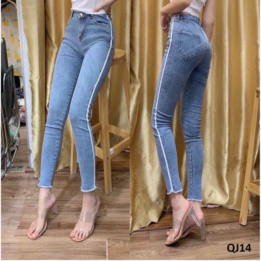 Quần jean nữ lưng cao phối viền sọc QJ14