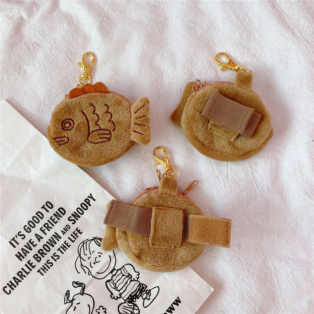 Túi Ví Đựng Tiền Mini Kiêm Keychain Có Đai Đeo Tay Hình Cá Taiyaki