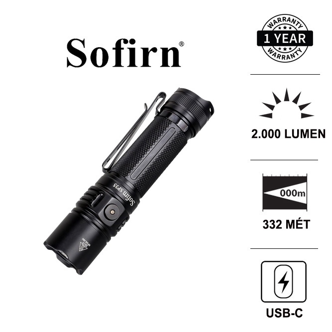 Đèn pin siêu sáng SOFIRN SP35 độ sáng 2000lm LED Luminus SST40 pin 21700 sạc Type-C