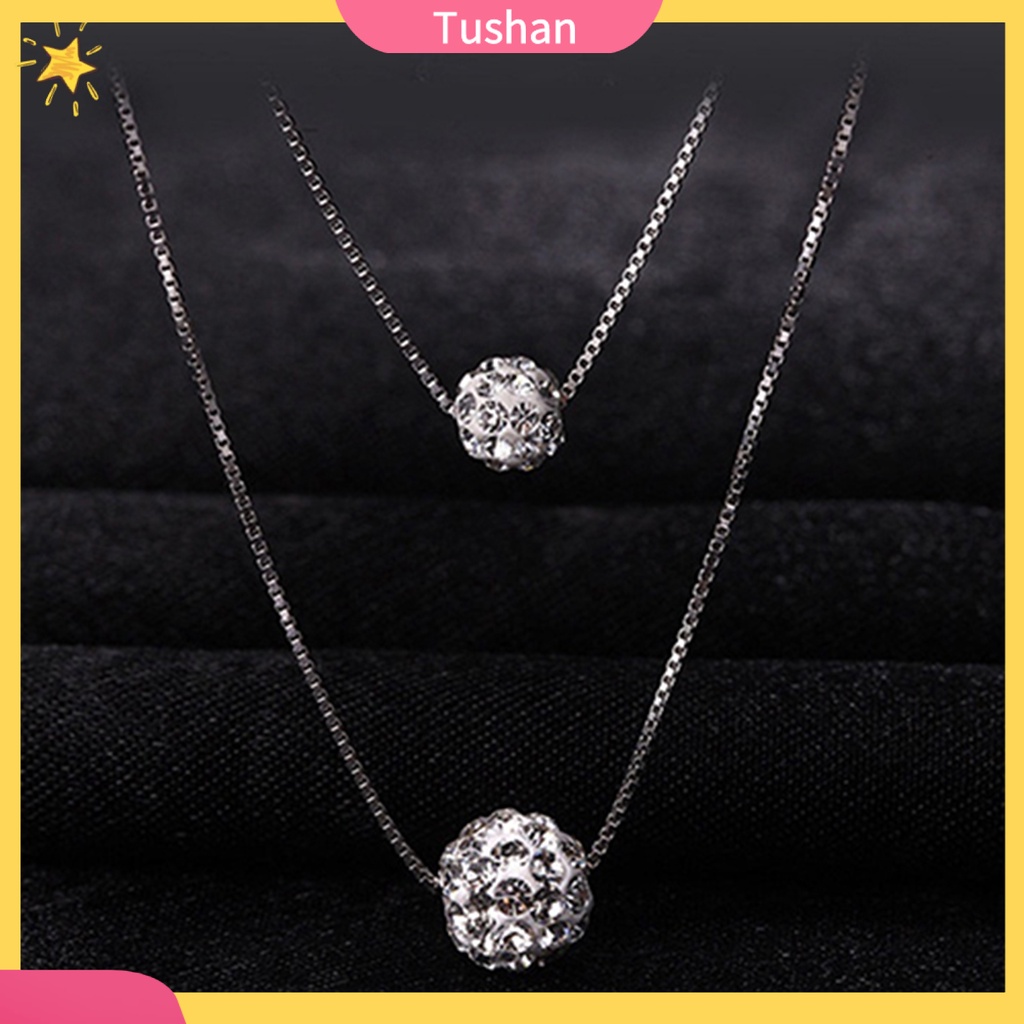 TUSH_Women's Simple Luxury Inlaid Rhinestone Bead Double-layer Chain Necklace Jewelry