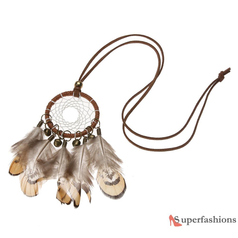 vòng cổ Mặt Dreamcatcher Phối Chuông Và Lông Vũ Phong Cách Ấn Độ