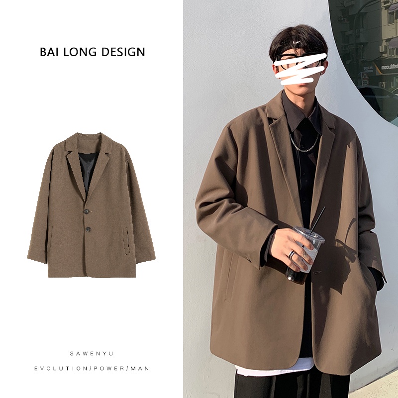 Áo khoác Blazer cổ bẻ mỏng dài tay ấm áp màu trơn phong cách Hàn Quốc cho nam 2020