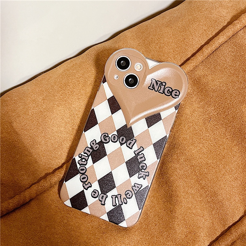 Ốp lưng iphone Ốp Điện Thoại Họa Tiết Trái Tim Phối Sọc Caro Cho Apple 13Promax 12 7/8/XSMAX/11/MINI-DInuo Dinuo case