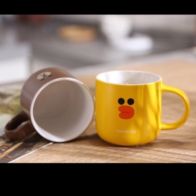 Cốc ly sứ cao cấp Line friend gấu Brown vịt Sally 350ml hộp fullbox Joyoung dùng làm quà tặng noel sinh nhật