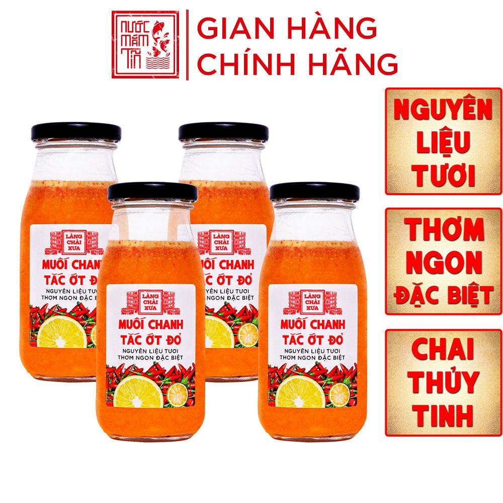 [COMBO 4 CHAI] Muối ớt đỏ chanh tắc cao cấp Làng Chài Xưa, nguyên liệu tươi, thơm ngon đặc biệt, chai thủy tinh 300g