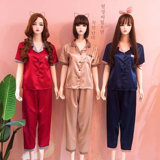 Bộ phi lụa phối tay ngắn quần dài