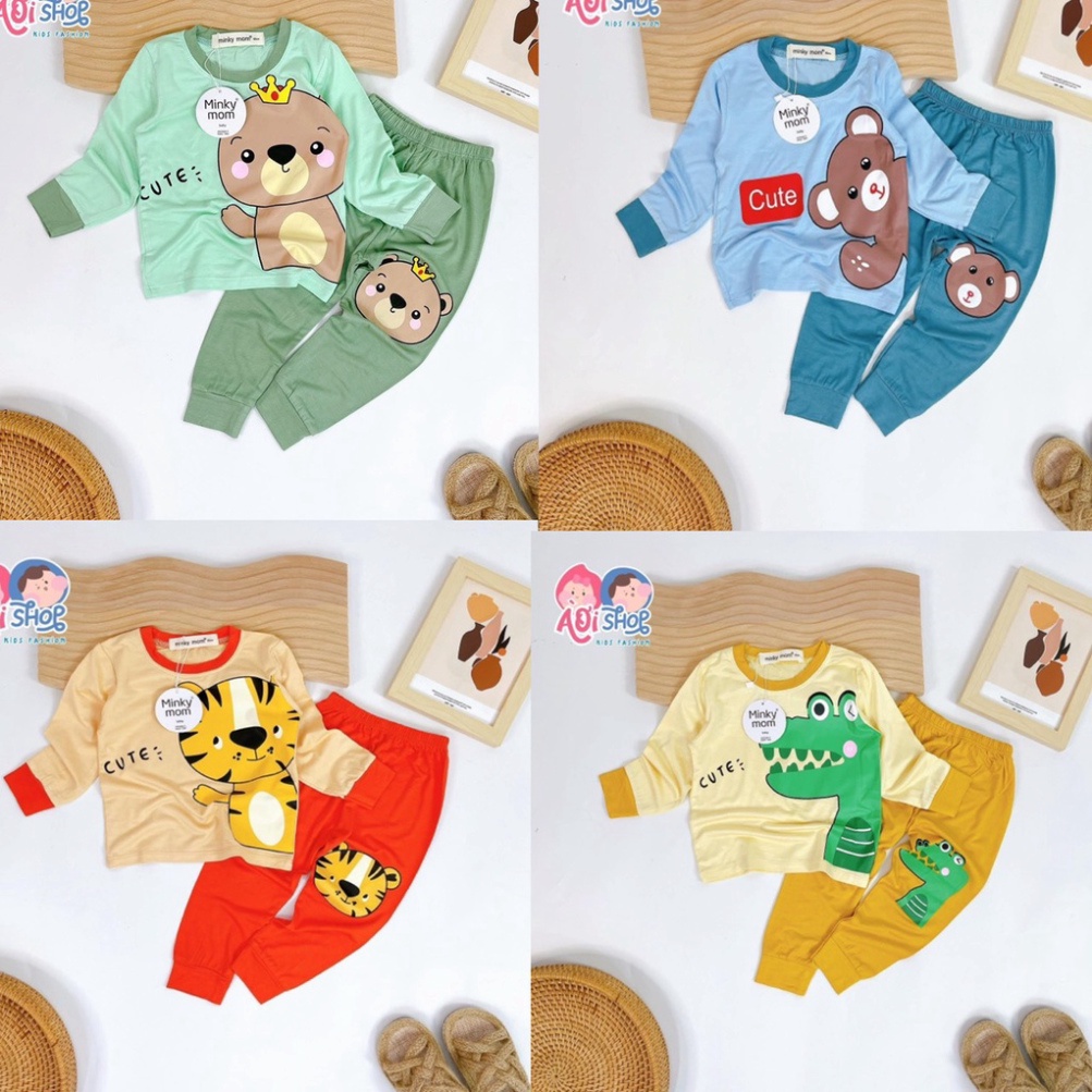 Sale sốc Bộ Dài Tay THUN LẠNH MINKY MOM Họa Tiết Gấu Bu Cho Bé, Bộ quần áo dài tay cho bé trai bé gái từ 5-18kg  hàng đẹ