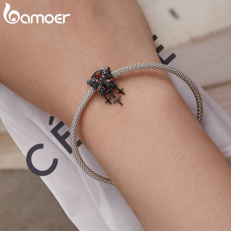 BAMOER Hạt Bạc 925 Biểu Tượng Celtic Gothic Treo Vòng Tay Và Vòng cổ Diy
