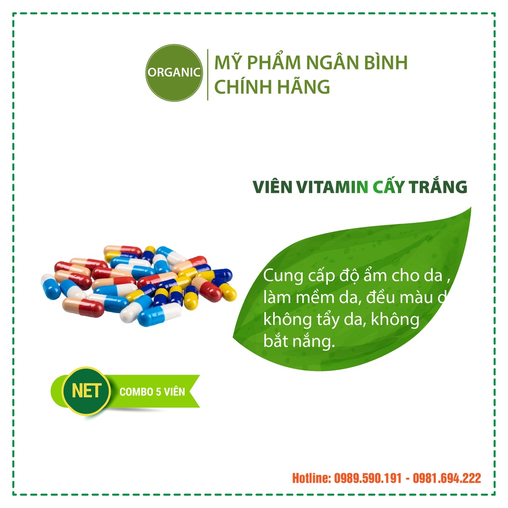 (COMBO 5 Viên)  Viên vitamin cấy trắng kích trắng, tăng cường dưỡng da