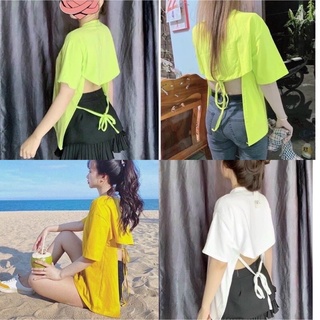 Áo kiểu nữ form thụng tay lỡ hở lưng dây buộc nơ sau