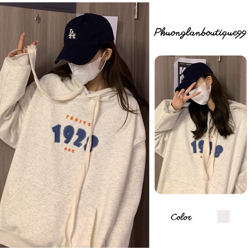 Áo nỉ, Áo khoác hoodie zip màu xám 1928 form rộng oversize unisex dài tay dành cho nữ PHULA style Hàn Quốc Ulzzang