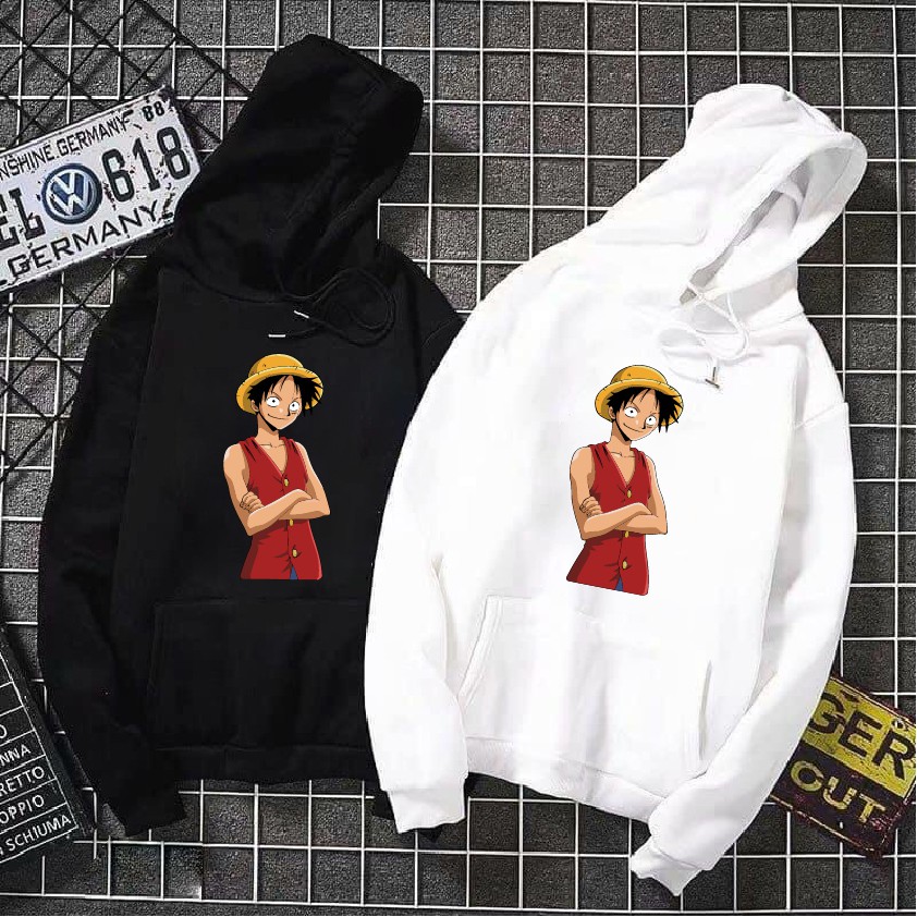 Áo nỉ hoodie thu đông hoạt hình one piece luffy form suông rộng unisex có mũ, chất nỉ bông