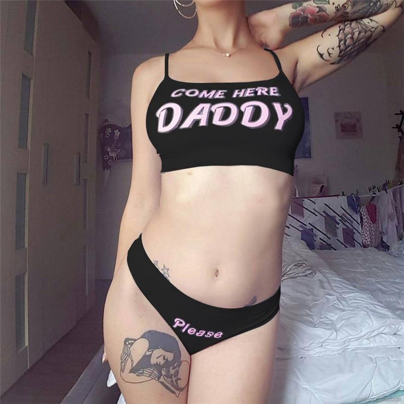 Bộ áo sát nách thoáng khí in chữ + quần lót cho nữ | BigBuy360 - bigbuy360.vn