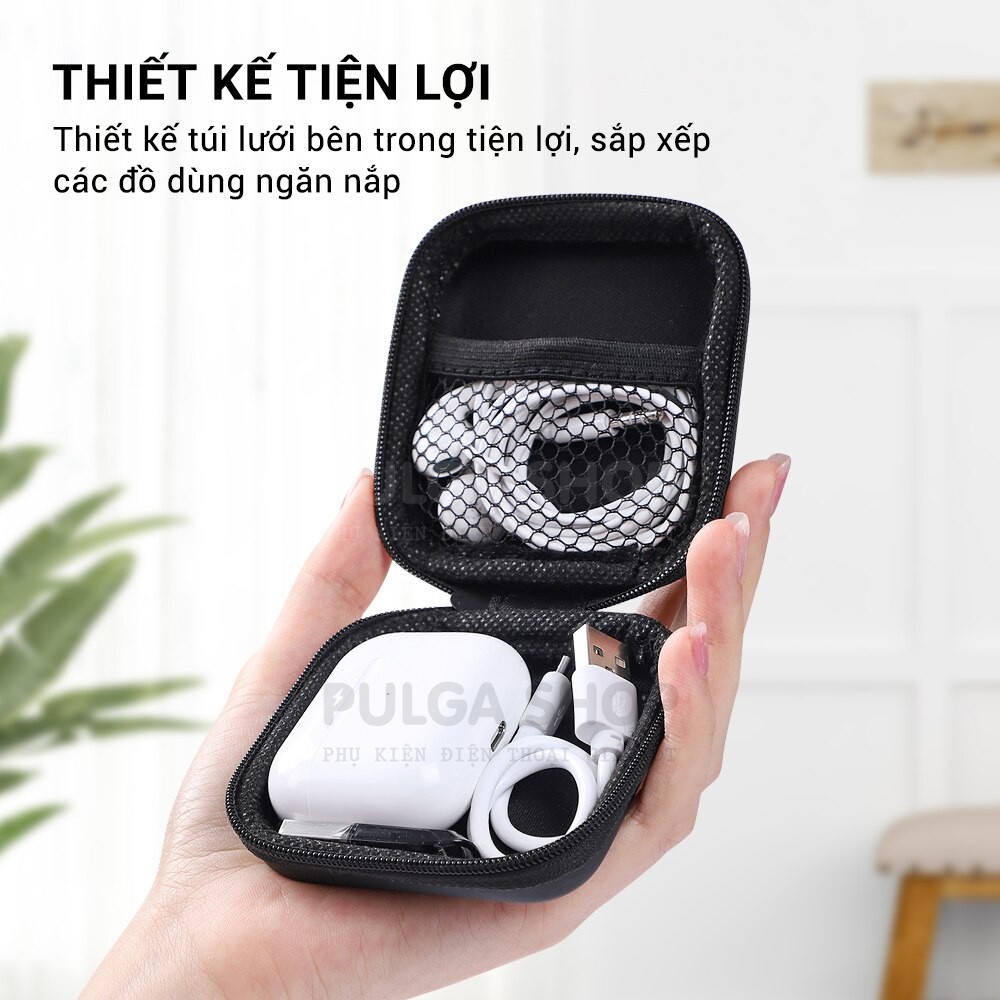 Hộp Đựng Tai Nghe/Dây Cáp Sạc TOPK J07 - Bao Đựng Phụ Kiện Mini Thẻ Nhớ/USB Có Túi Lưới Tiện Lợi Chống Sốc, Chống Nước