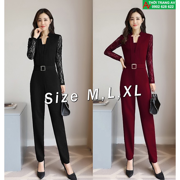 Jumpsuit - Đồ bay tay dài phối ren cố cách điệu đầy sang trọng (tặng kèm thắt lưng) - AV5951