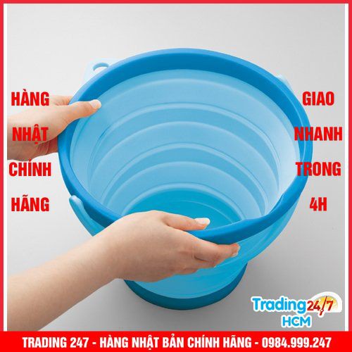 [Hỏa tốc HCM] Xô mềm gấp gọn cao cấp ISETO 7.8L màu xanh dương - Nội địa Nhật Bản