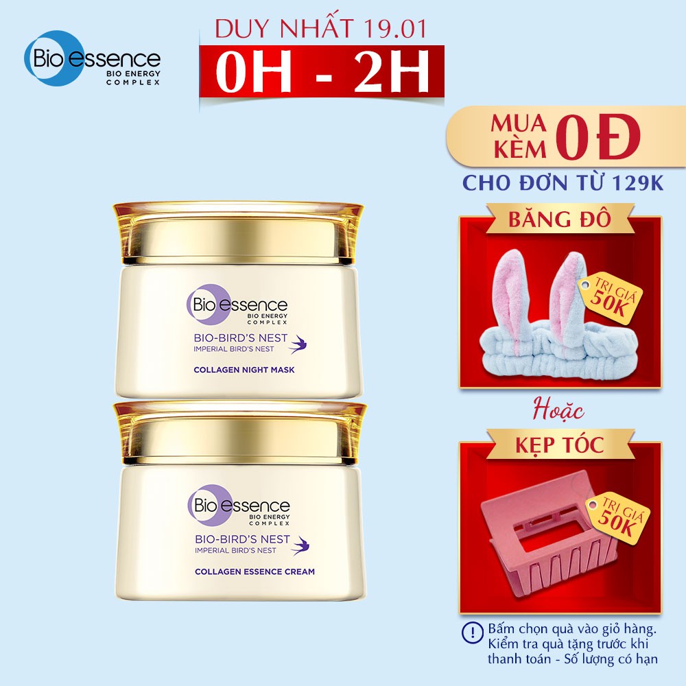 Bộ dưỡng da Bio-Essence Bio-Bird's Nest (Kem dưỡng tinh chất tổ yến & Collagen 50gr + Mặt nạ ngủ Night Mask 50gr)
