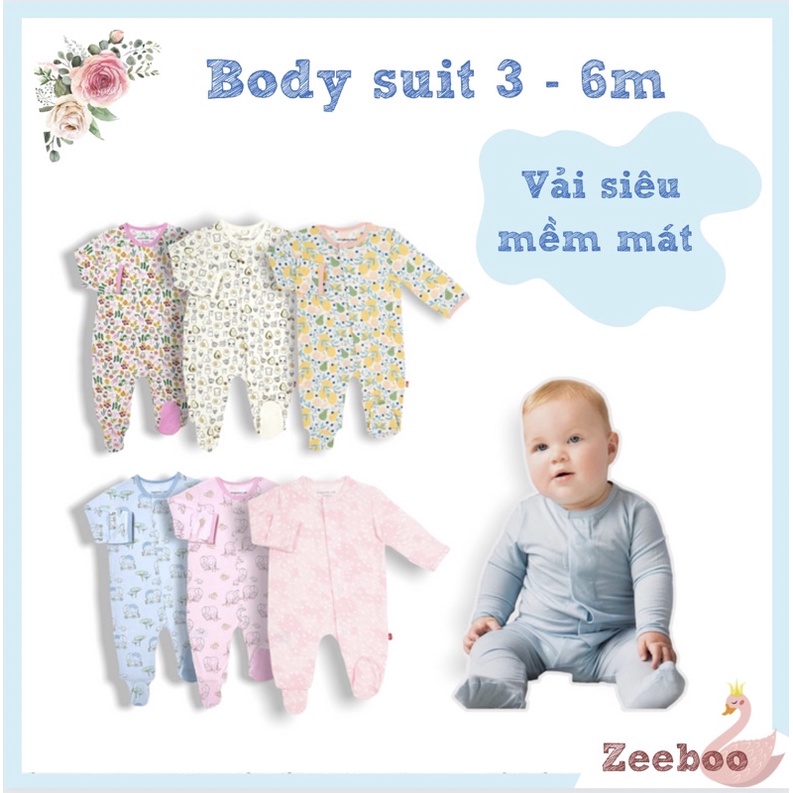 Bộ liền thân sleep body suit mềm mát cho bé từ 3 - 6 tháng, chất liệu thun lạnh cao cấp cực mềm mỏng