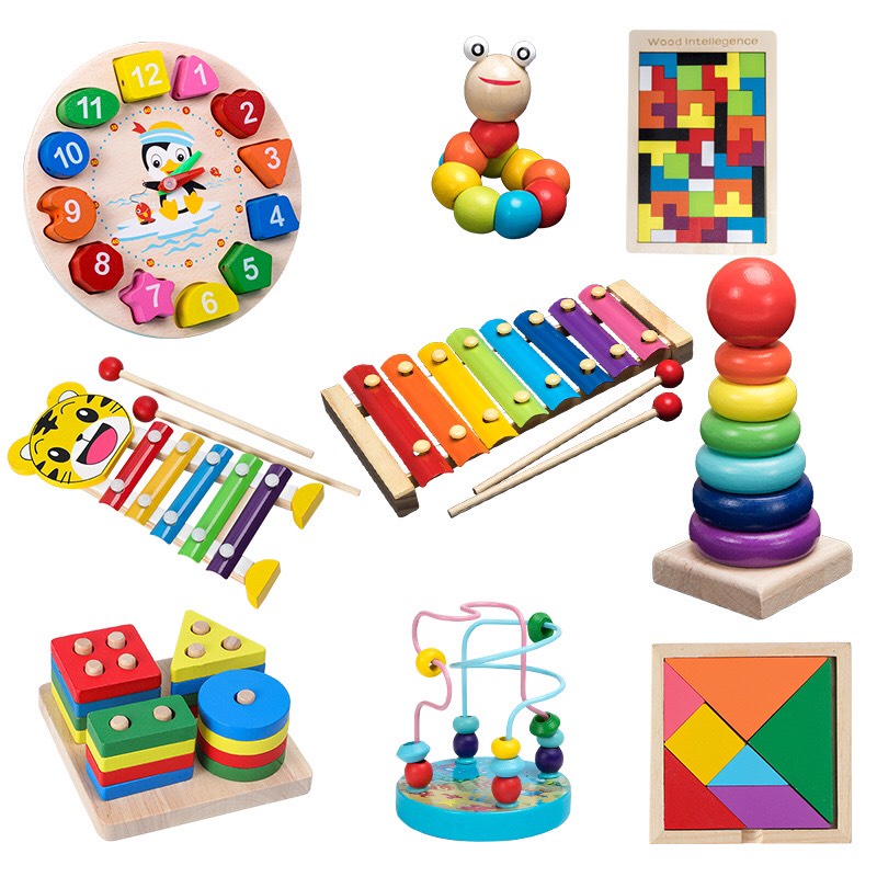 Bộ xếp hình thả khối gỗ vào cột trụ montessori 𝐄𝟏𝟒