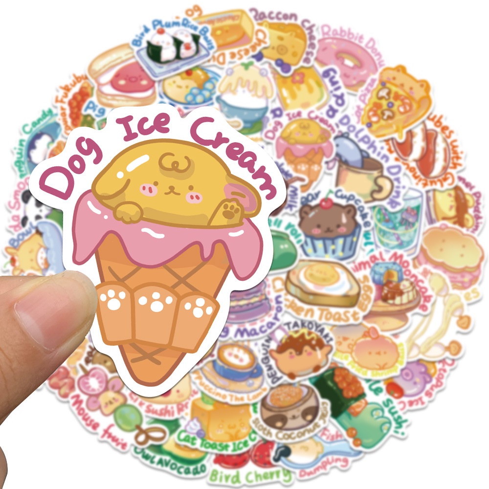 Set 10 miếng dán Sticker trang trí họa tiết Đồ ăn siêu đáng yêu