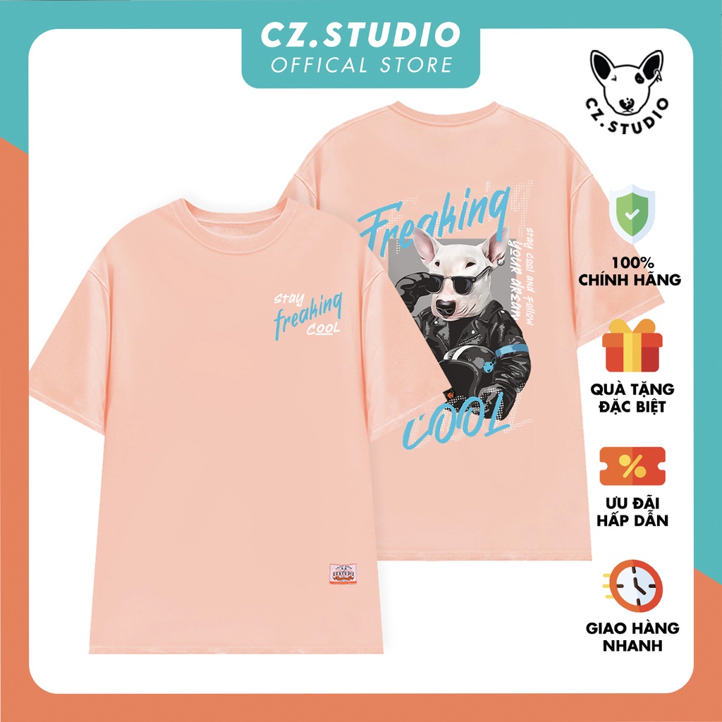 Áo Thun Hồng Unisex Cổ Tròn Tay Lỡ Form Rộng Cún Chó Bull Terrier Freaking Cool CZ STUDIO