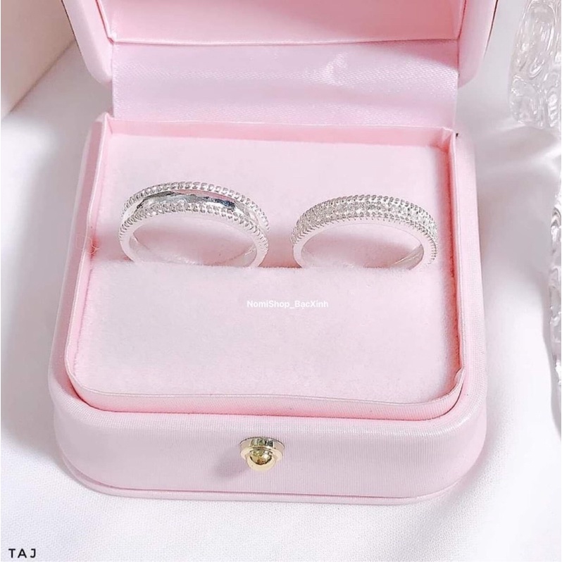 Nhẫn đôi Bạc ta kiểu mới, đẹp rạng ngời hoa văn đồng điệu tinh tế Mainomi Shop Bạc Xinh