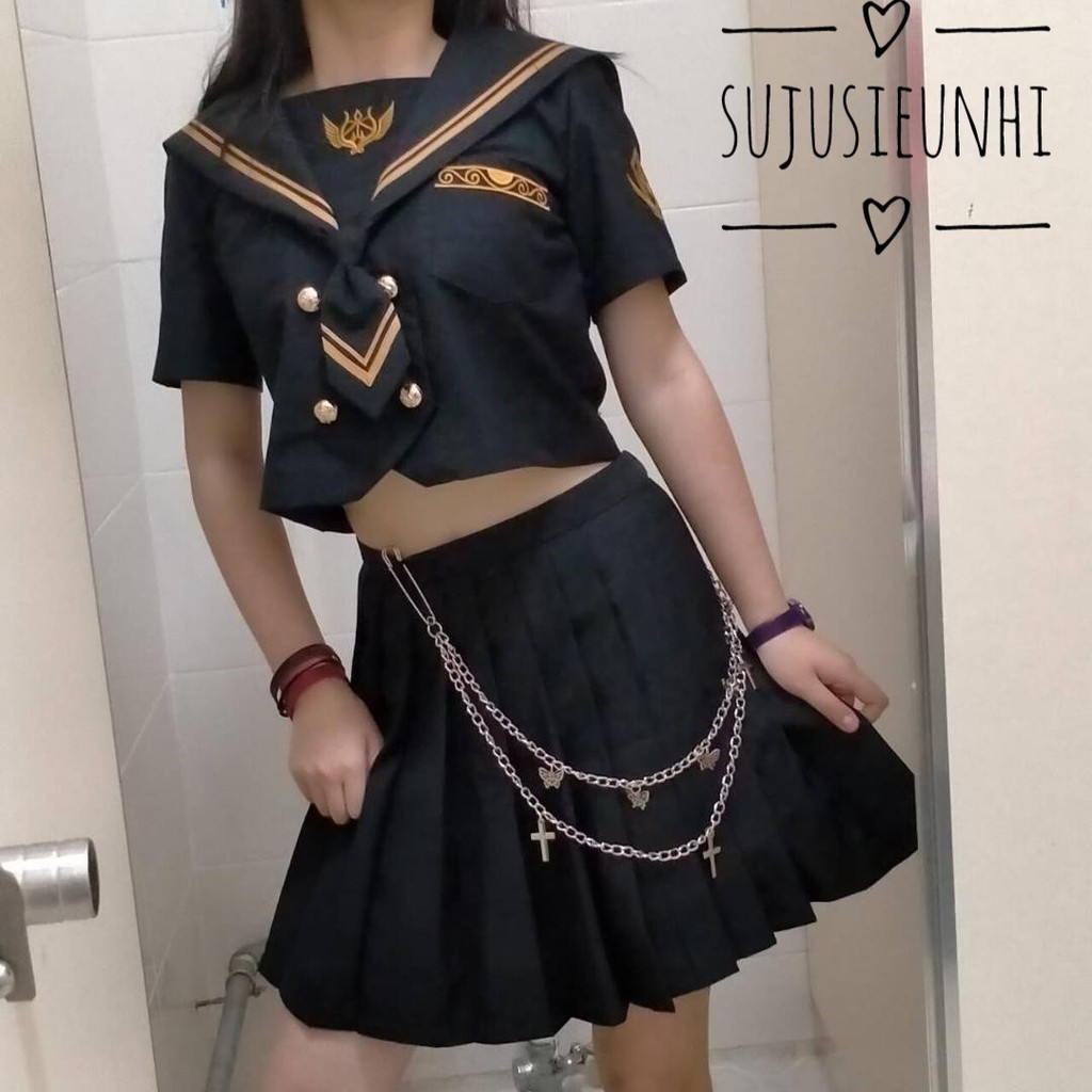 (Lẻ) Dây xích đôi unisex hình bướm và chữ thập đeo kèm quần, váy- chain thắt lưng