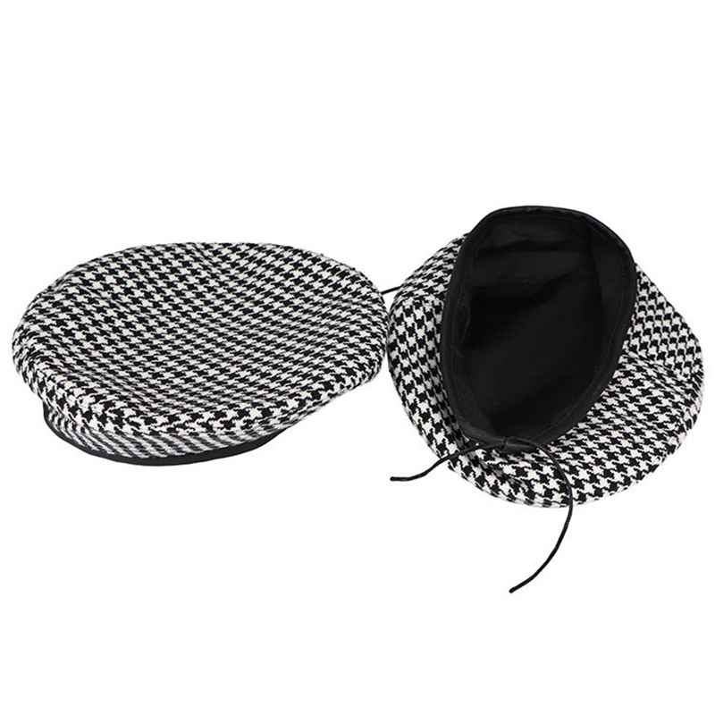 Mũ beret co giãn in họa tiết Houndstooth phong cách Hàn Quốc cho nữ
