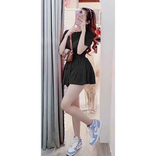 𝗕𝗜𝗚 𝗦𝗜𝗭𝗘 Set Áo Thun Chân Váy Xoè Trơn 𝟲𝟬-𝟵𝟱𝗸𝗴
