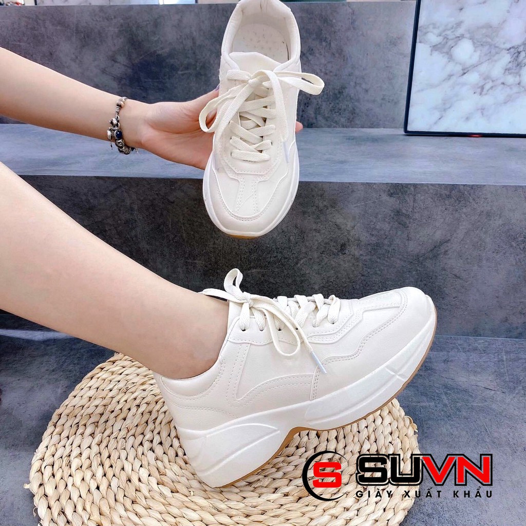 [Ảnh Thật]Thể thao sneaker trơn gót nâu độn 6cm buộc dây