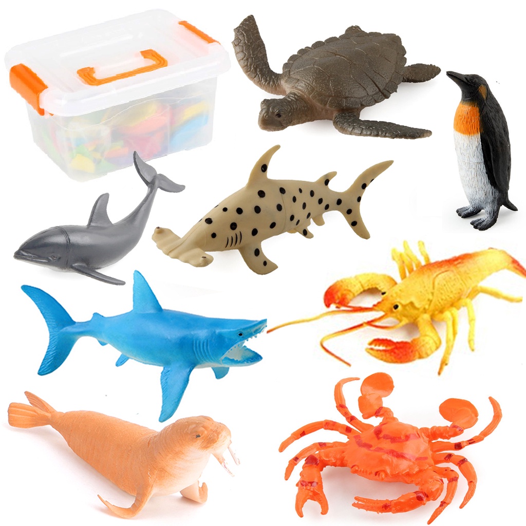 Hộp 08 đồ chơi mô hình Cá Biển &amp; động vật Biển New4all Animal Ocean World Size lớn (14-18 cm)