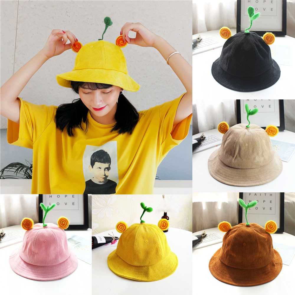 Mũ Nón Maruko 3D Rộng Vành Kiểu Mầm Cây Bucket Hat Ulzzang Kaki Nhung Siêu Cute ^^