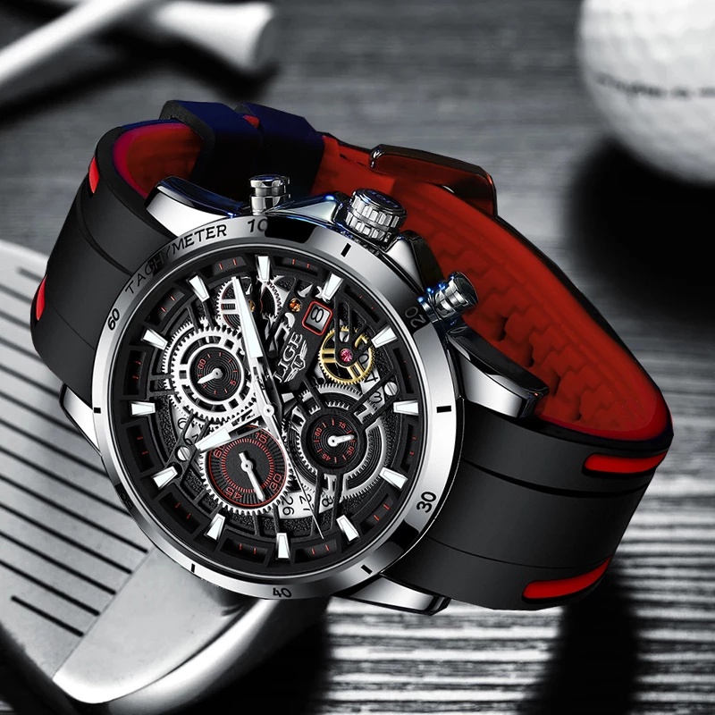 Đồng hồ nam LIGE Đồng hồ Quartz Chronograph sang trọng chống nước