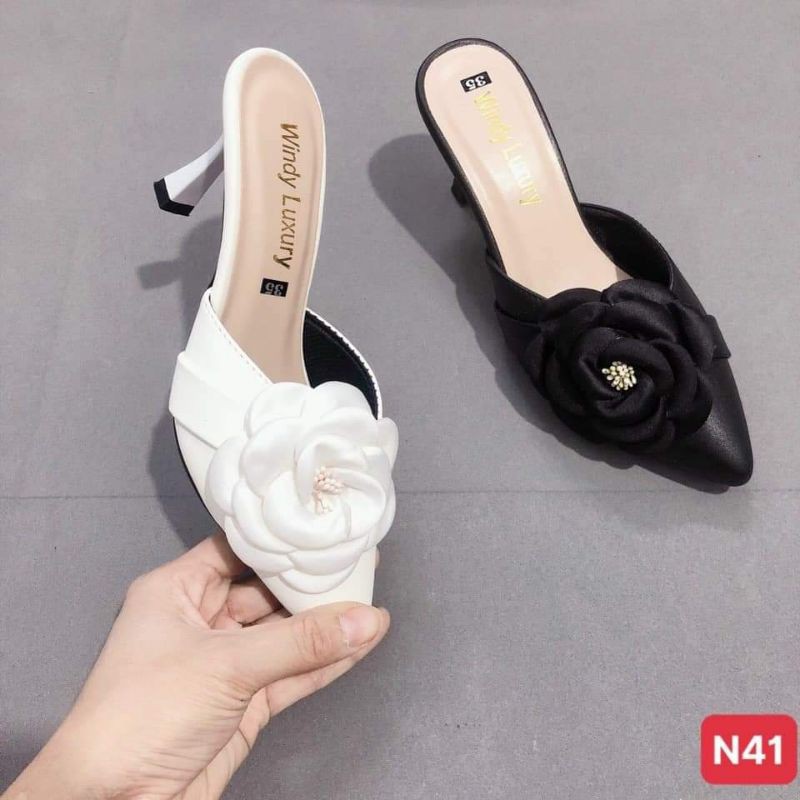 🌺🌺Shop Lệ Thi🌺🌺 Sục cao gót đính hoa trà cao 5cm