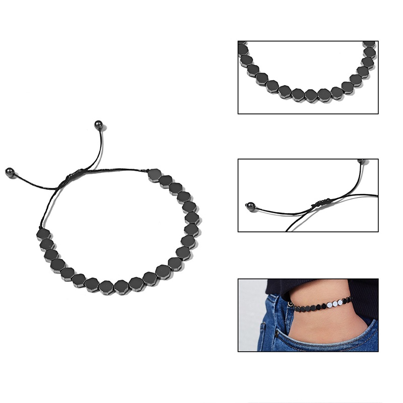 Vòng Tay Xâu Hạt Đá Hematite Màu Đen Thời Trang Unisex