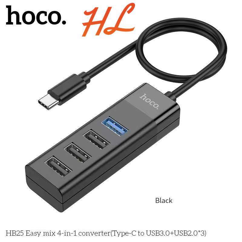 Hub Type C ra USB Hoco HB25 4 Cổng USB, Dây Dài 30CM - Chính Hãng BH 1 Năm - Hưng Long PC