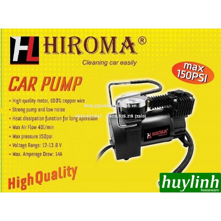 Máy bơm lốp mini ô tô Hiroma DHL-0312 - 12V