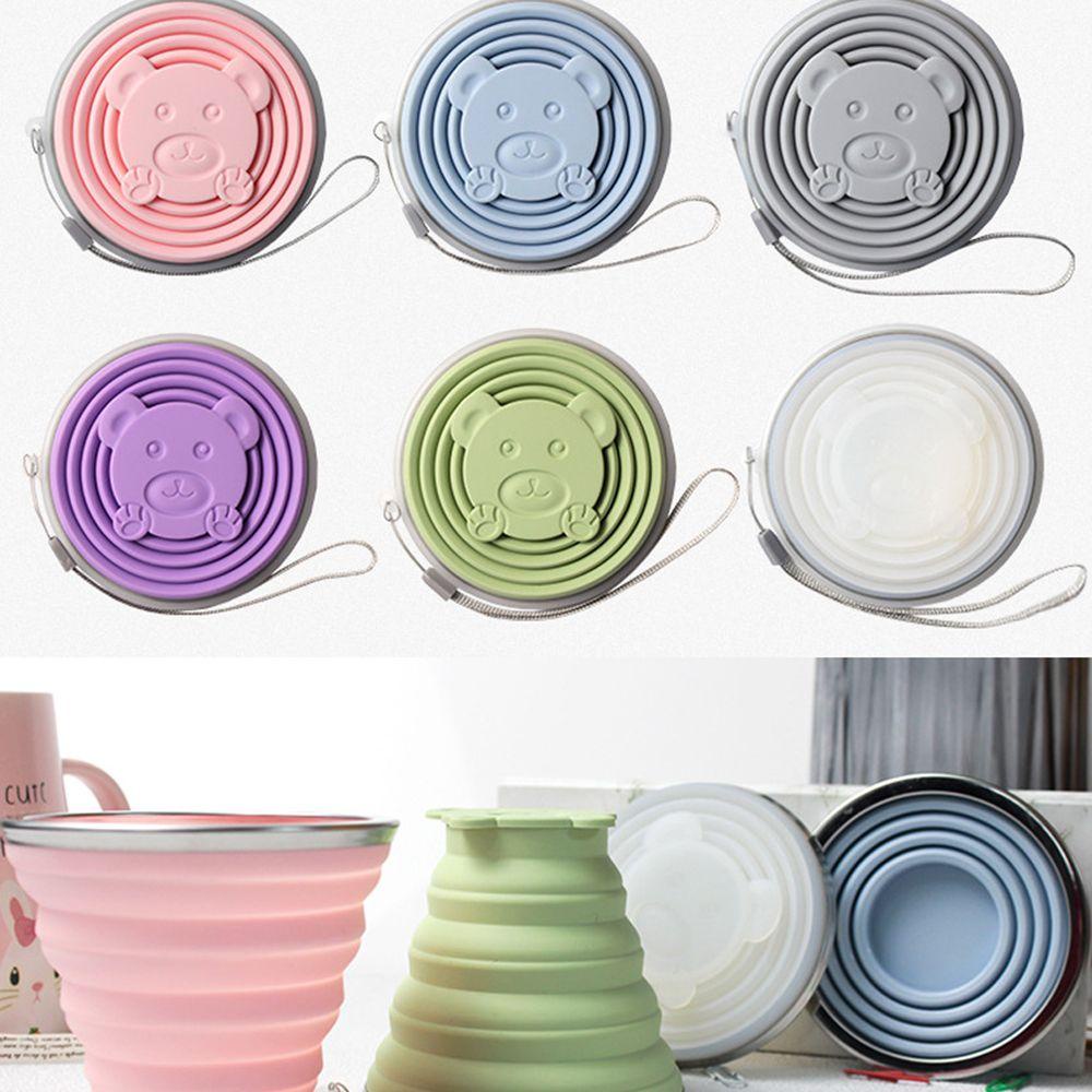 LEISURE Cốc Uống Nước Silicone Bằng Thép Không Gỉ Có Thể Gấp Gọn Kèm Dây Đeo Tiện Dụng