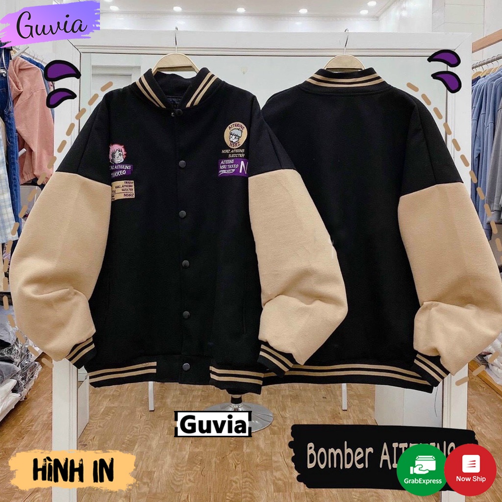 Áo Bomber nỉ AITEEINS Ulzzang form rộng Unisex áo khoác nỉ bông 2 lớp Guvia | WebRaoVat - webraovat.net.vn