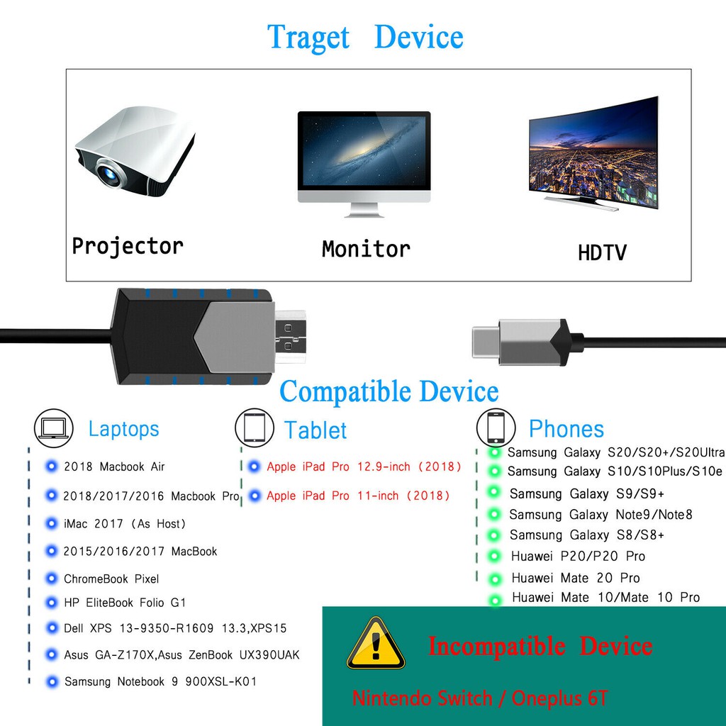 Cáp Chuyển Đổi Usb Type C Sang Hdmi Tv Cho Samsung Galaxy S20 Plus S10 / 9 / 8 Note 10