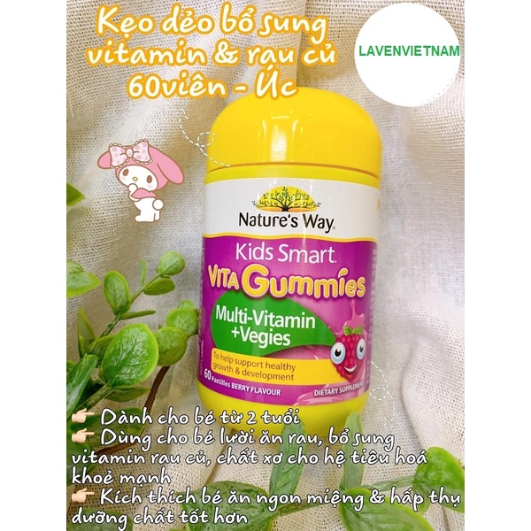 Kẹo gum Kids Smart Vita Gummies Multi Vitamin & Vegies 60 viên bổ sung vitamin và rau củ quả