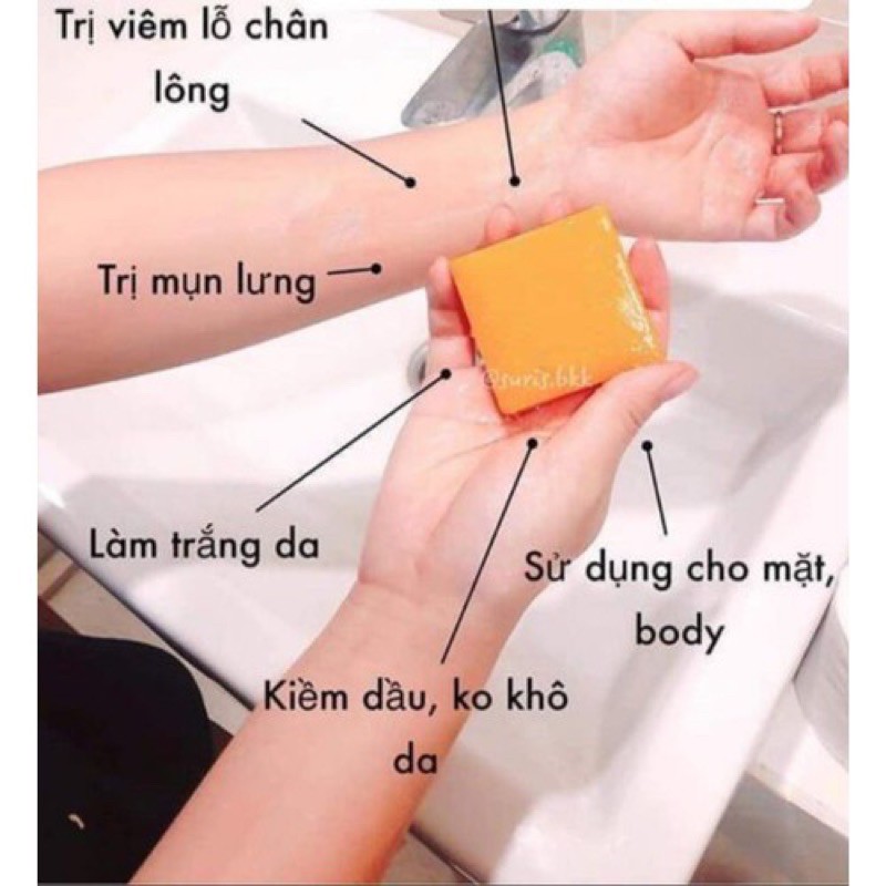 Xà bông, xà phòng cam nghệ thái lan giảm mụn, viêm lỗ chân lông body- 1 BÁNH