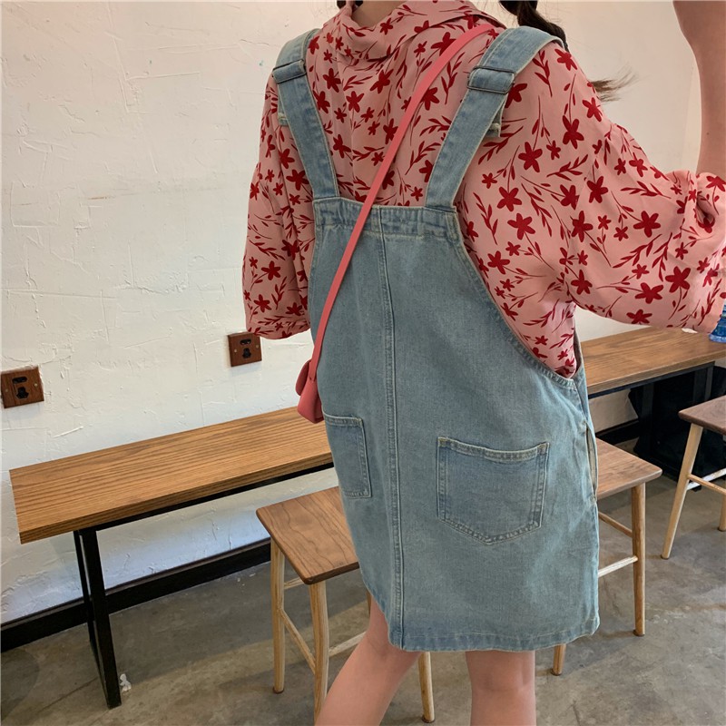 Đầm yếm Xiaozhainv chất denim form rộng họa tiết thêu trẻ trung cho nữ | BigBuy360 - bigbuy360.vn