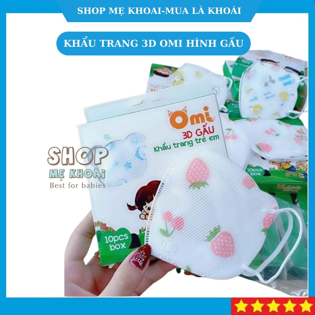 Khẩu trang y tế, khẩu trang trẻ em 3D Omi hình gấu cho bé từ 1-3 tuôi, Hộp 10 cái khẩu trang-Shop Mẹ Khoai