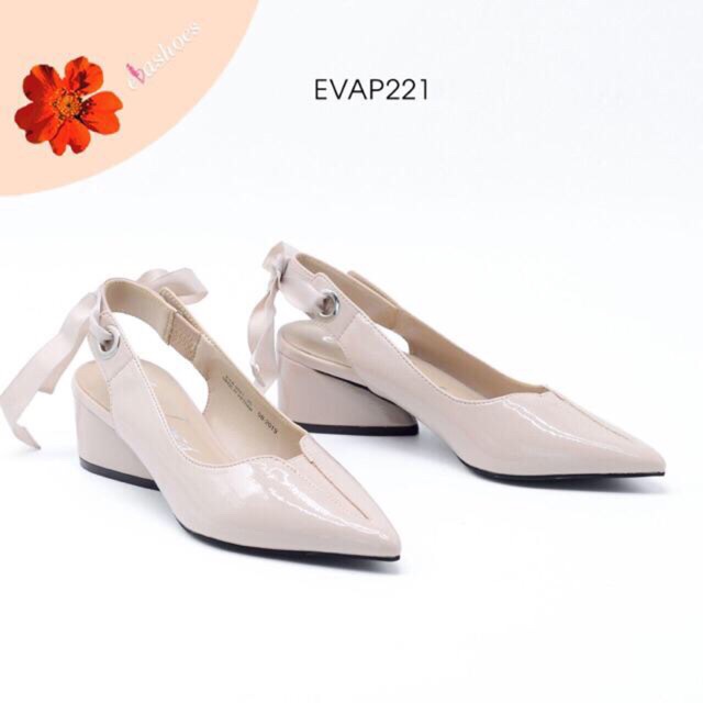 Giày Hở Gót Phối Nơ Mũi Nhọn Da Bóng 5cm Evashoes