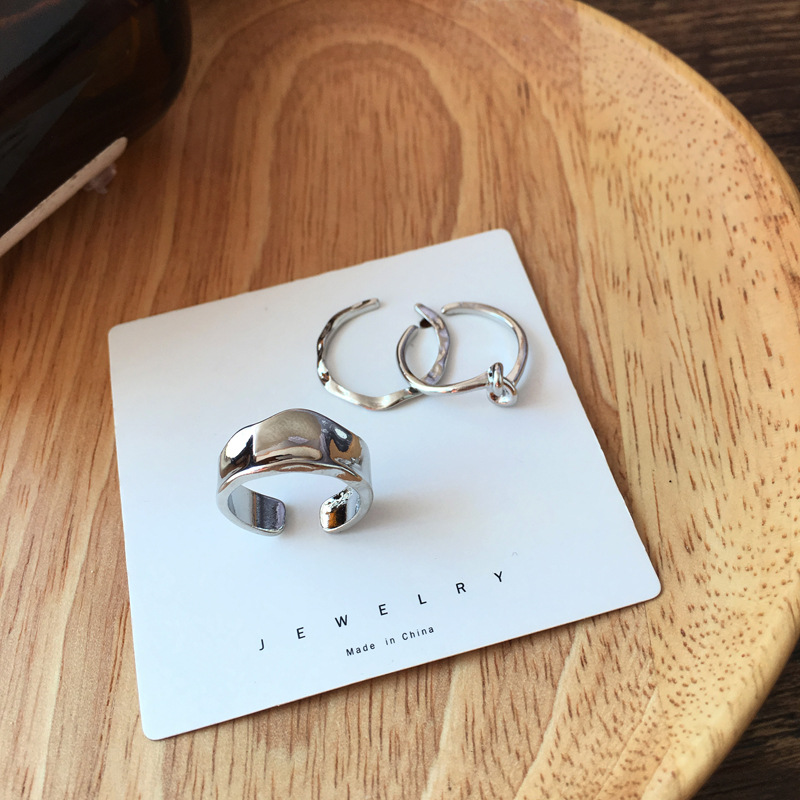 Bộ ba chiếc nhẫn bằng kim loại thiết kế thắt nút không đối xứng phong cách hip hop cá tính thời trang 19932